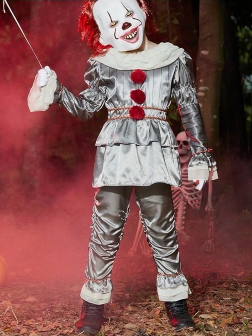 New ! Kids 6/7 Silver & Red Clown Kids Costume - Classic Scary Look